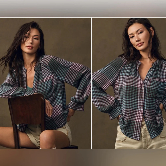 Pilcro Tops - Pilcro The Romy Plaid Relaxed Buttondown Shirt - Size XS, Pink & Green